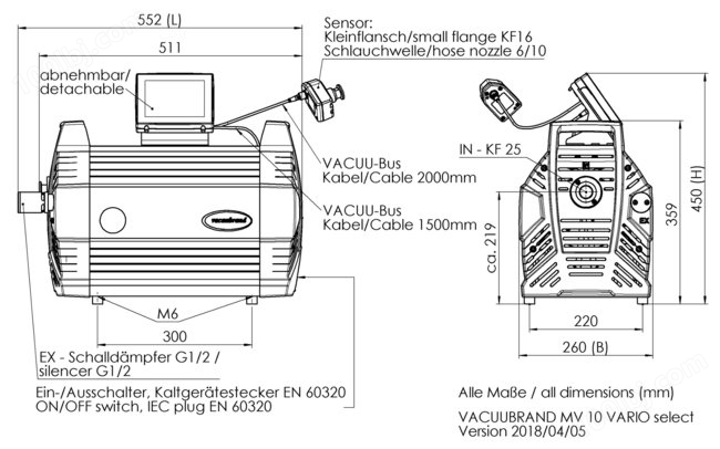 MV 10 VARIO select - 尺寸规格表